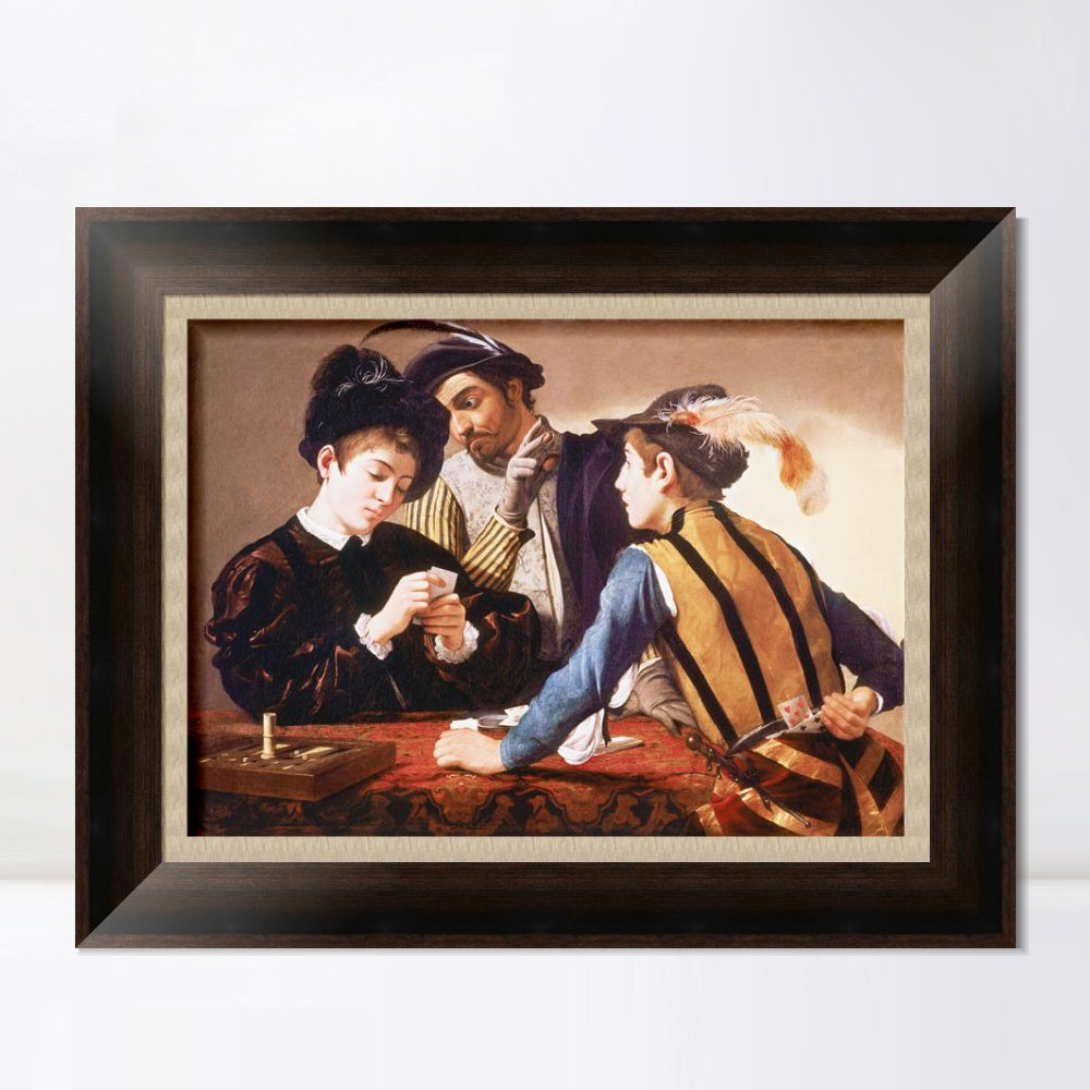 INVIN ART Framed Canvas Art Giclee Print The Cardsharps by Michelangelo Merisi da Caravaggio Wall Art