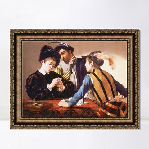 INVIN ART Framed Canvas Art Giclee Print The Cardsharps by Michelangelo Merisi da Caravaggio Wall Art Living Room Home Office Decorations