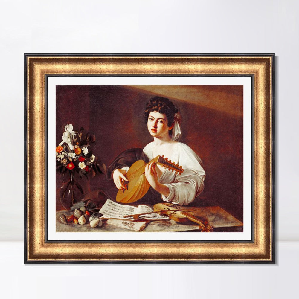 INVIN ART Framed Canvas Art Giclee Print The Lute Player by Michelangelo Merisi da Caravaggio Wall Art
