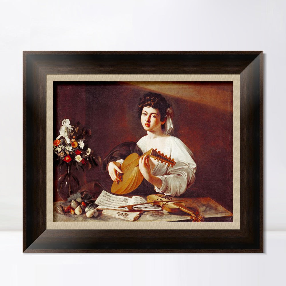 INVIN ART Framed Canvas Art Giclee Print The Lute Player by Michelangelo Merisi da Caravaggio Wall Art