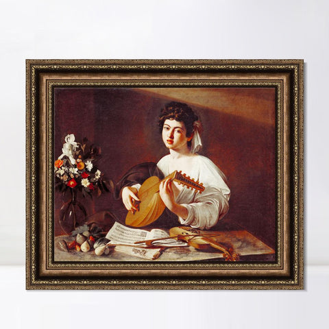INVIN ART Framed Canvas Art Giclee Print The Lute Player by Michelangelo Merisi da Caravaggio Wall Art Living Room Home Office Decorations
