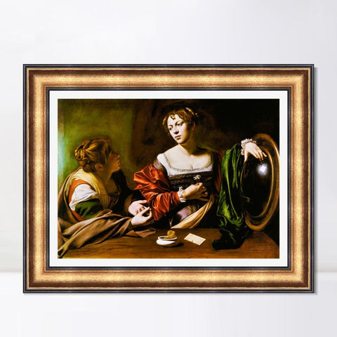 INVIN ART Framed Canvas Art Giclee Print Martha and Mary Magdalene by Michelangelo Merisi da Caravaggio Wall Art Living Room Home Office Decorations