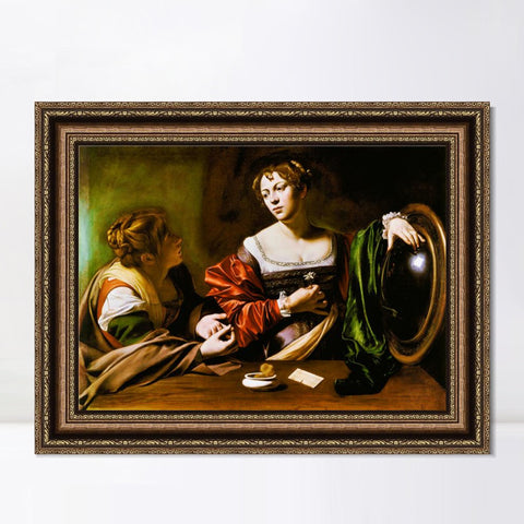 INVIN ART Framed Canvas Art Giclee Print Martha and Mary Magdalene by Michelangelo Merisi da Caravaggio Wall Art Living Room Home Office Decorations