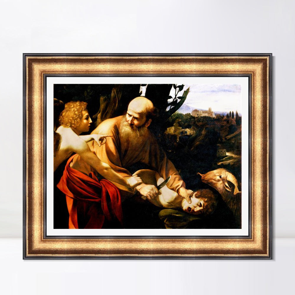 INVIN ART Framed Canvas Art Giclee Print The Sacrifice of Isaac by Michelangelo Merisi da Caravaggio Wall Art