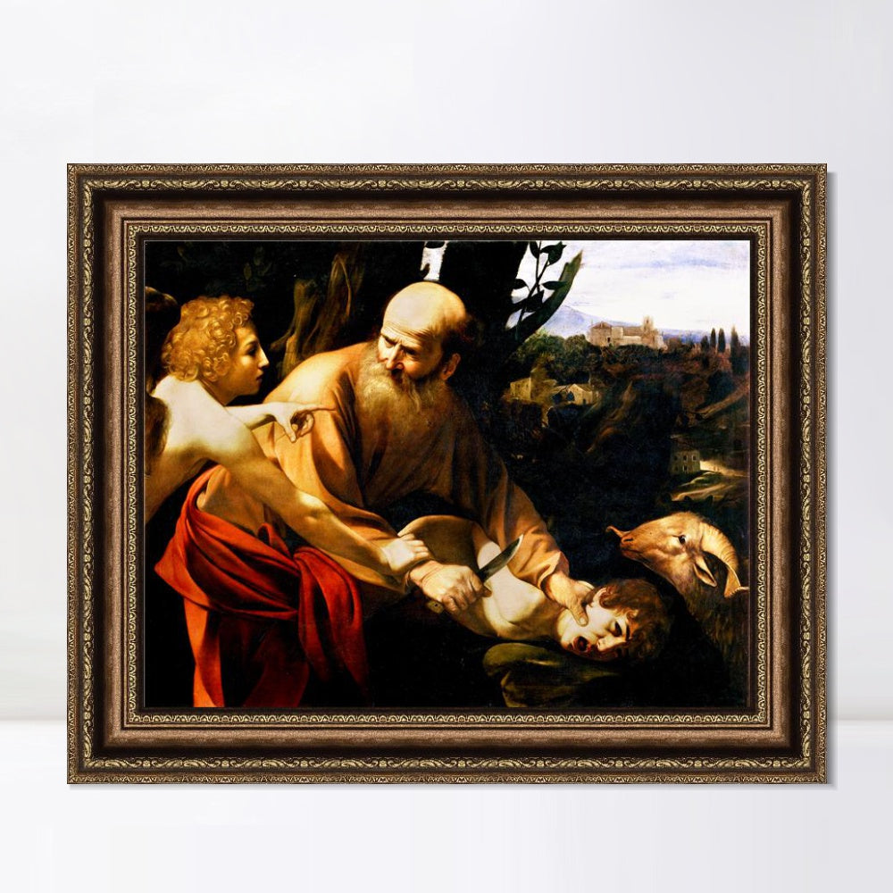 INVIN ART Framed Canvas Art Giclee Print The Sacrifice of Isaac by Michelangelo Merisi da Caravaggio Wall Art