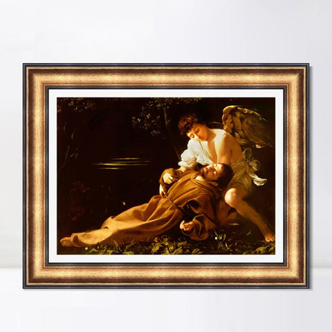 INVIN ART Framed Canvas Art Giclee Print St. Francis in Ecstasy by Michelangelo Merisi da Caravaggio Wall Art Living Room Home Office Decorations