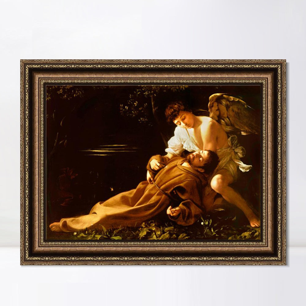INVIN ART Framed Canvas Art Giclee Print St. Francis in Ecstasy by Michelangelo Merisi da Caravaggio Wall Art