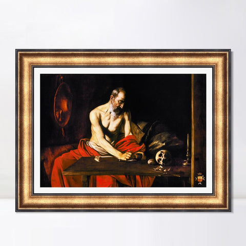 INVIN ART Framed Canvas Art Giclee Print St Jerome by Michelangelo Merisi da Caravaggio Wall Art Living Room Home Office Decorations