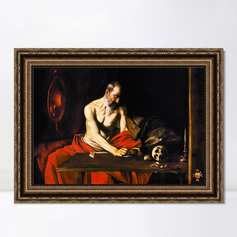 INVIN ART Framed Canvas Art Giclee Print St Jerome by Michelangelo Merisi da Caravaggio Wall Art