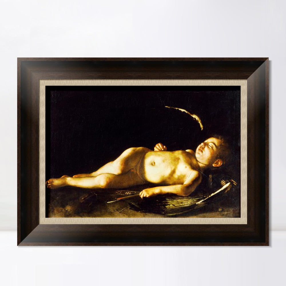 INVIN ART Framed Canvas Art Giclee Print Sleeping Cupid by Michelangelo Merisi da Caravaggio Wall Art