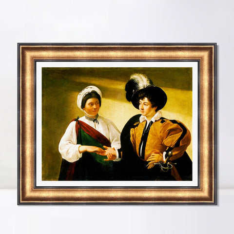 INVIN ART Framed Canvas Art Giclee Print The fortune teller 2 by Michelangelo Merisi da Caravaggio Wall Art Living Room Home Office Decorations