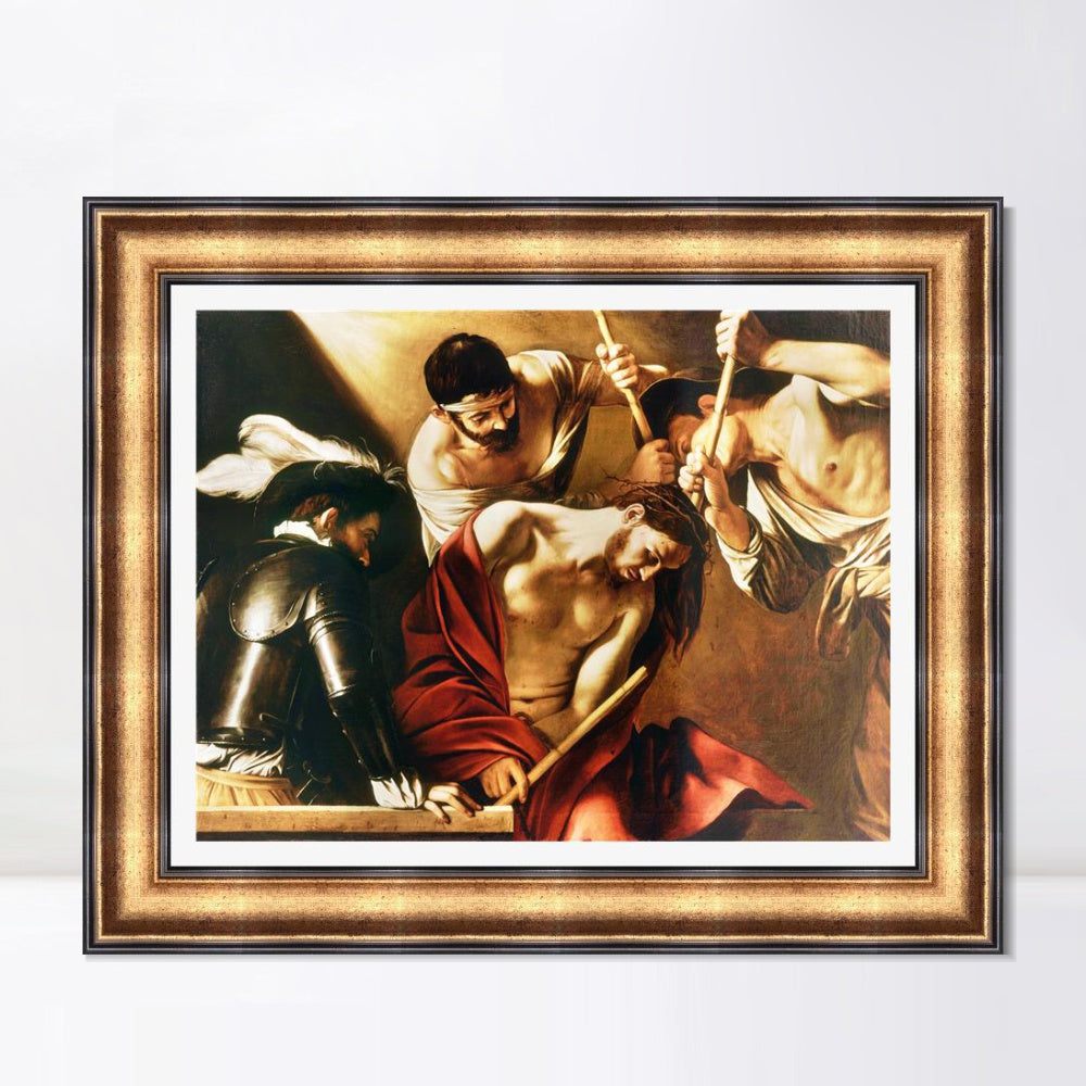 INVIN ART Framed Canvas Art Giclee Print The Crowning with Thorns by Michelangelo Merisi da Caravaggio Wall Art