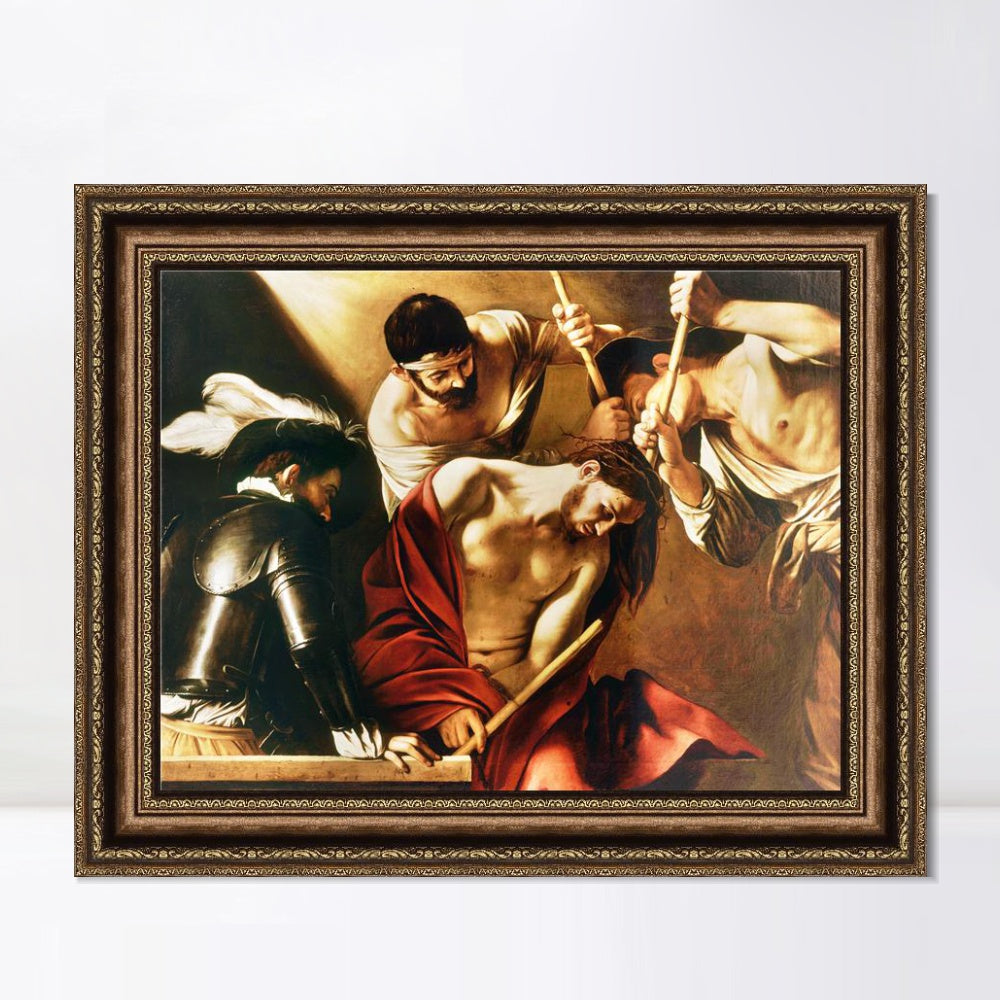 INVIN ART Framed Canvas Art Giclee Print The Crowning with Thorns by Michelangelo Merisi da Caravaggio Wall Art