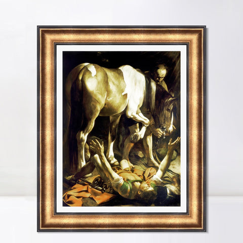INVIN ART Framed Canvas Art Giclee Print The Conversion of St. (Saint) Paul by Michelangelo Merisi da Caravaggio Wall Art Living Decorations