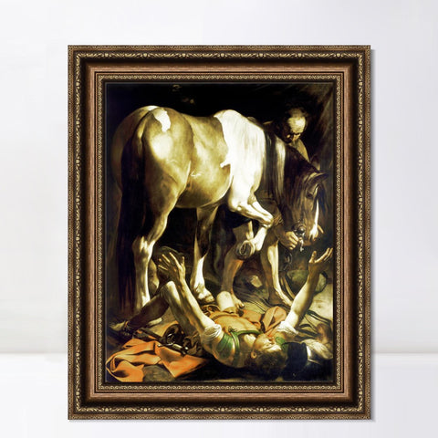 INVIN ART Framed Canvas Art Giclee Print The Conversion of St. (Saint) Paul by Michelangelo Merisi da Caravaggio Wall Art Living Decorations