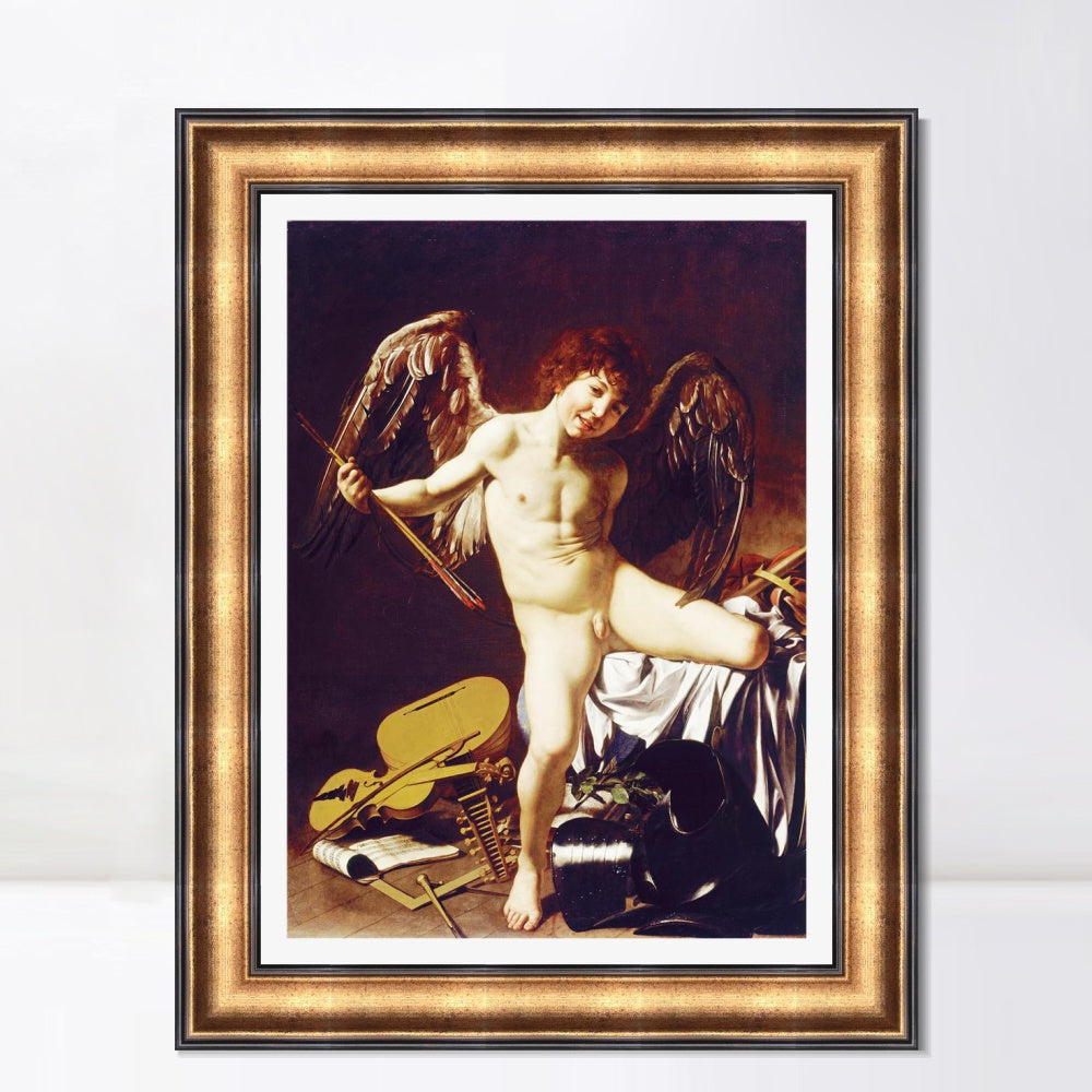 INVIN ART Framed Canvas Art Giclee Print Cupid as Victor by Michelangelo Merisi da Caravaggio Wall Art