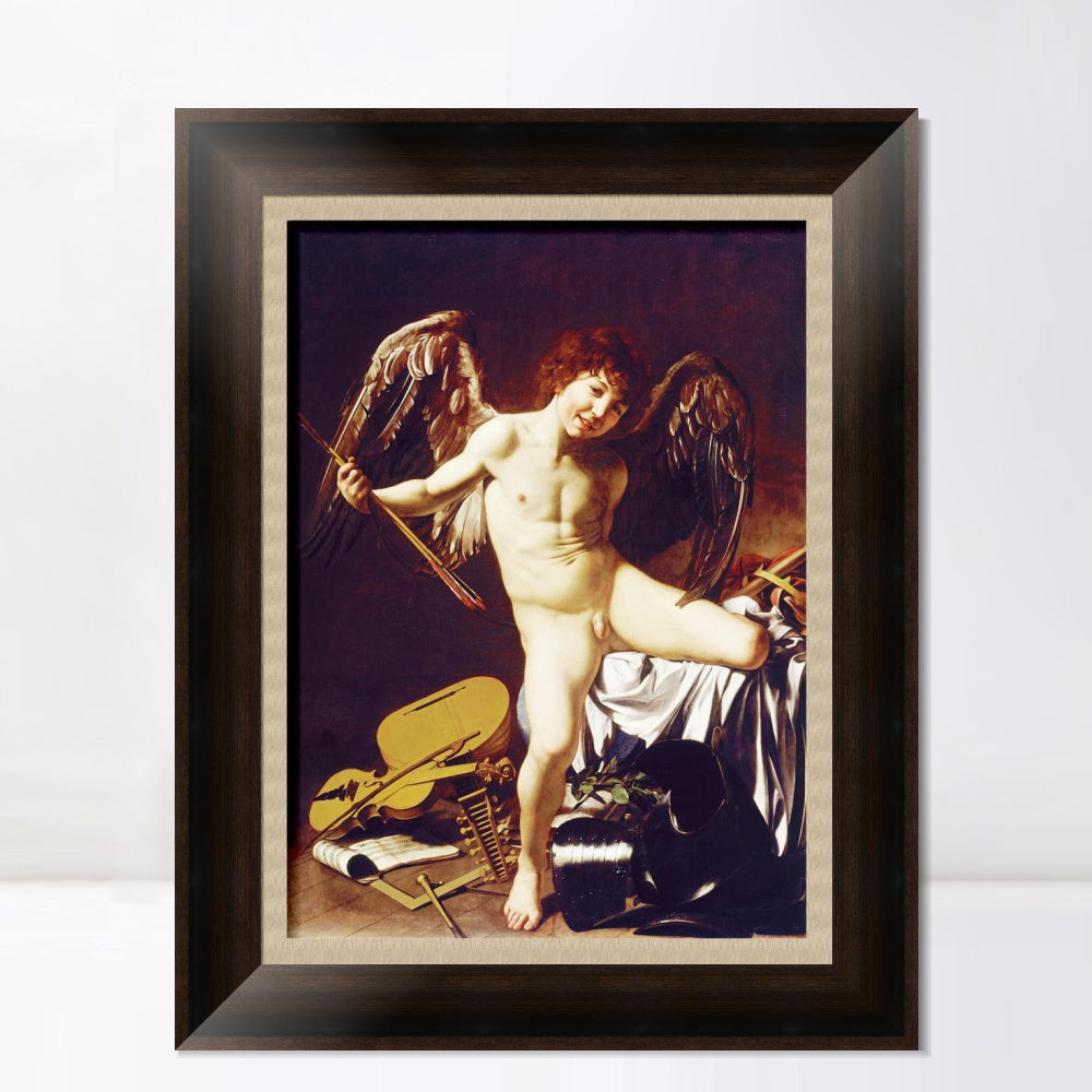 INVIN ART Framed Canvas Art Giclee Print Cupid as Victor by Michelangelo Merisi da Caravaggio Wall Art