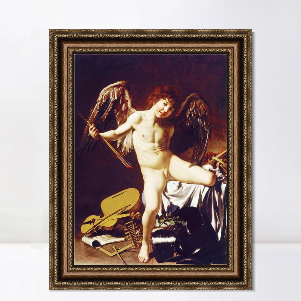 INVIN ART Framed Canvas Art Giclee Print Cupid as Victor by Michelangelo Merisi da Caravaggio Wall Art