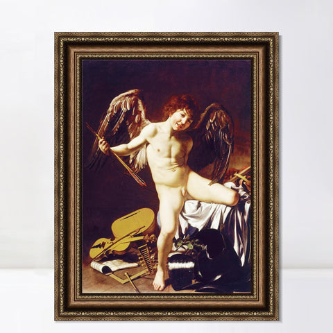INVIN ART Framed Canvas Art Giclee Print Cupid as Victor by Michelangelo Merisi da Caravaggio Wall Art Living Room Home Office Decorations