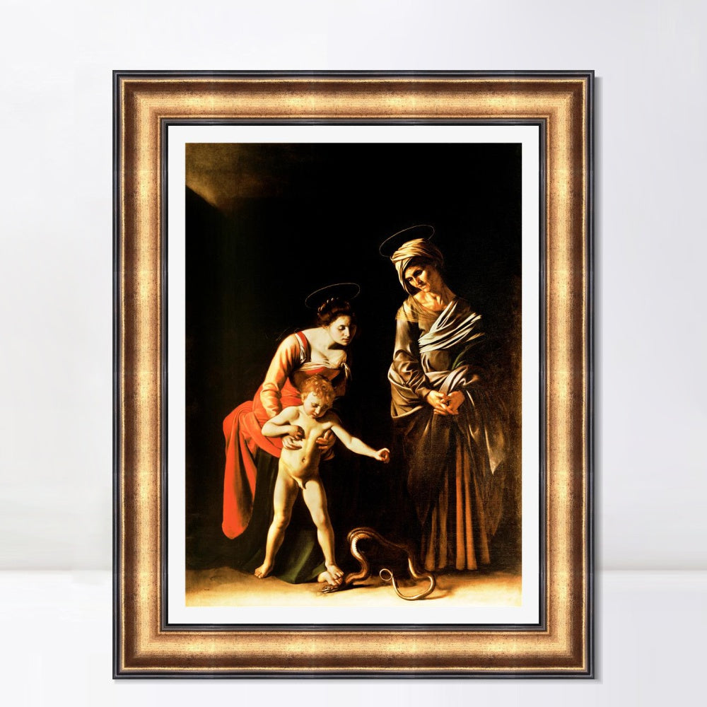 INVIN ART Framed Canvas Art Giclee Print Madonna with The Serpent by Michelangelo Merisi da Caravaggio Wall Art Living Room Home Office Decorations