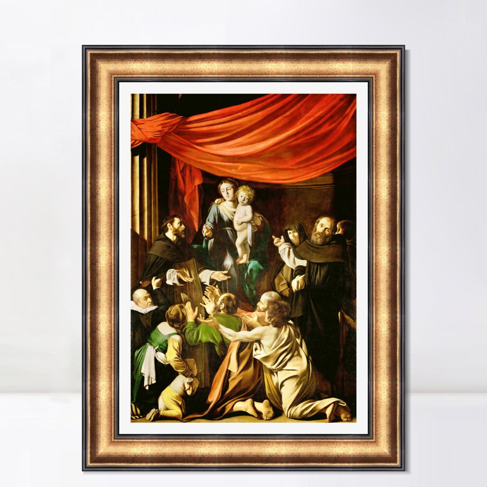 INVIN ART Framed Canvas Art Giclee Print Madonna of The Rosary by Michelangelo Merisi da Caravaggio Wall Art