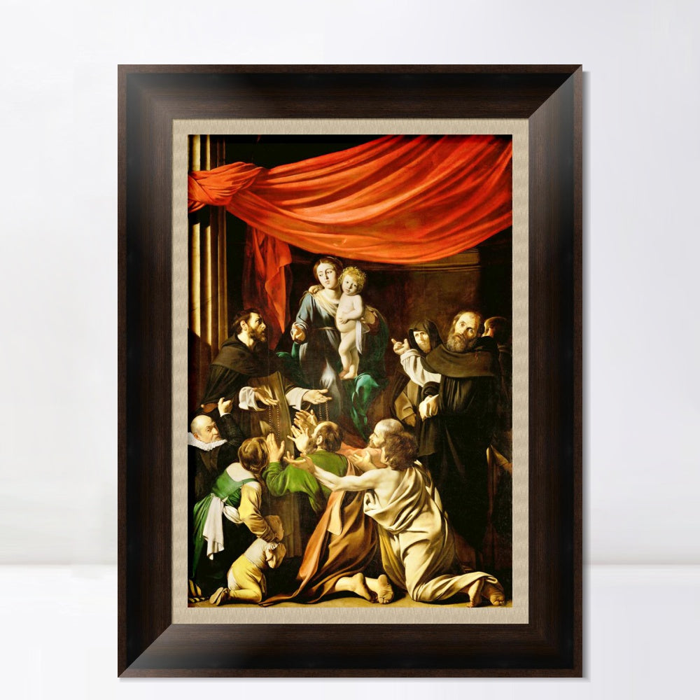 INVIN ART Framed Canvas Art Giclee Print Madonna of The Rosary by Michelangelo Merisi da Caravaggio Wall Art