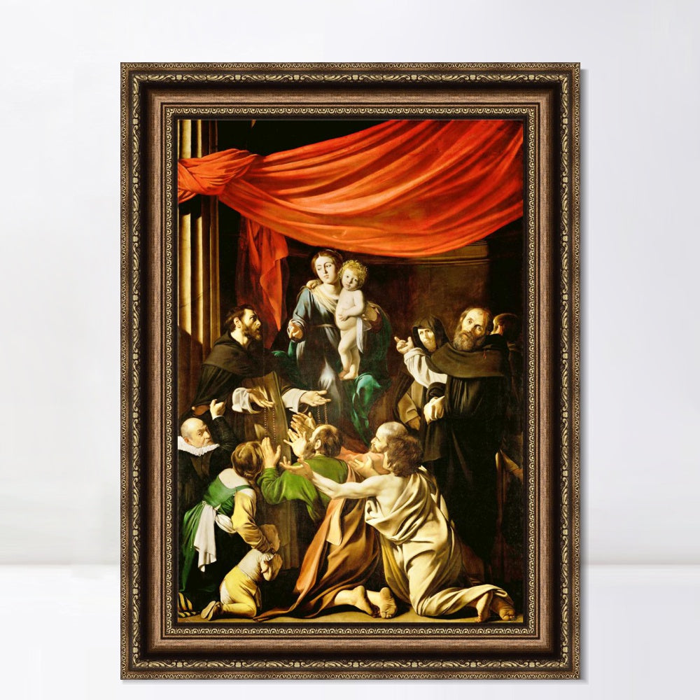 INVIN ART Framed Canvas Art Giclee Print Madonna of The Rosary by Michelangelo Merisi da Caravaggio Wall Art
