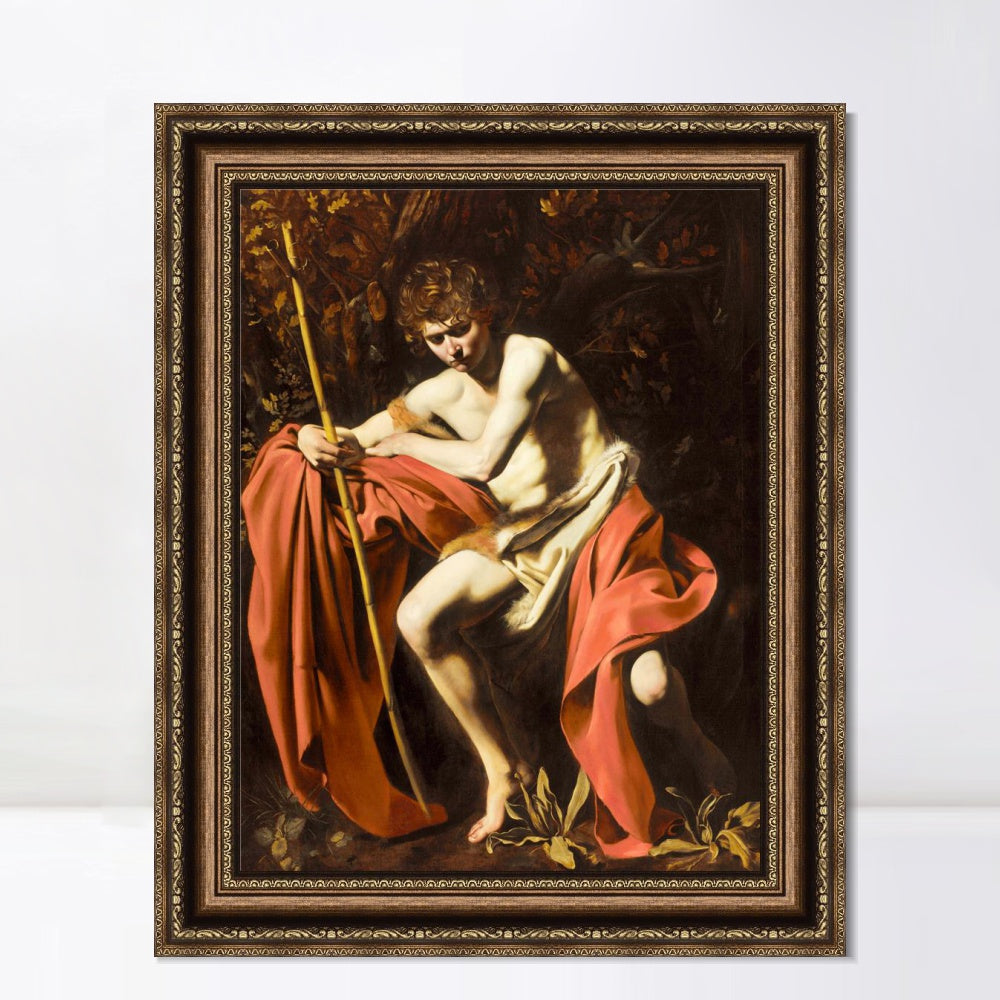 INVIN ART Framed Canvas Art Giclee Print Saint John The Baptist in The Wilderness by Michelangelo Merisi da Caravaggio Wall Art Decorations