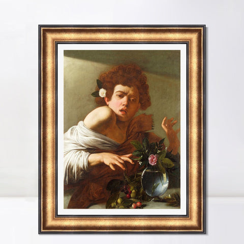 INVIN ART Framed Canvas Art Giclee Print Boy Bitten by a Lizard by Michelangelo Merisi da Caravaggio Wall Art Living Room Home Office Decorations