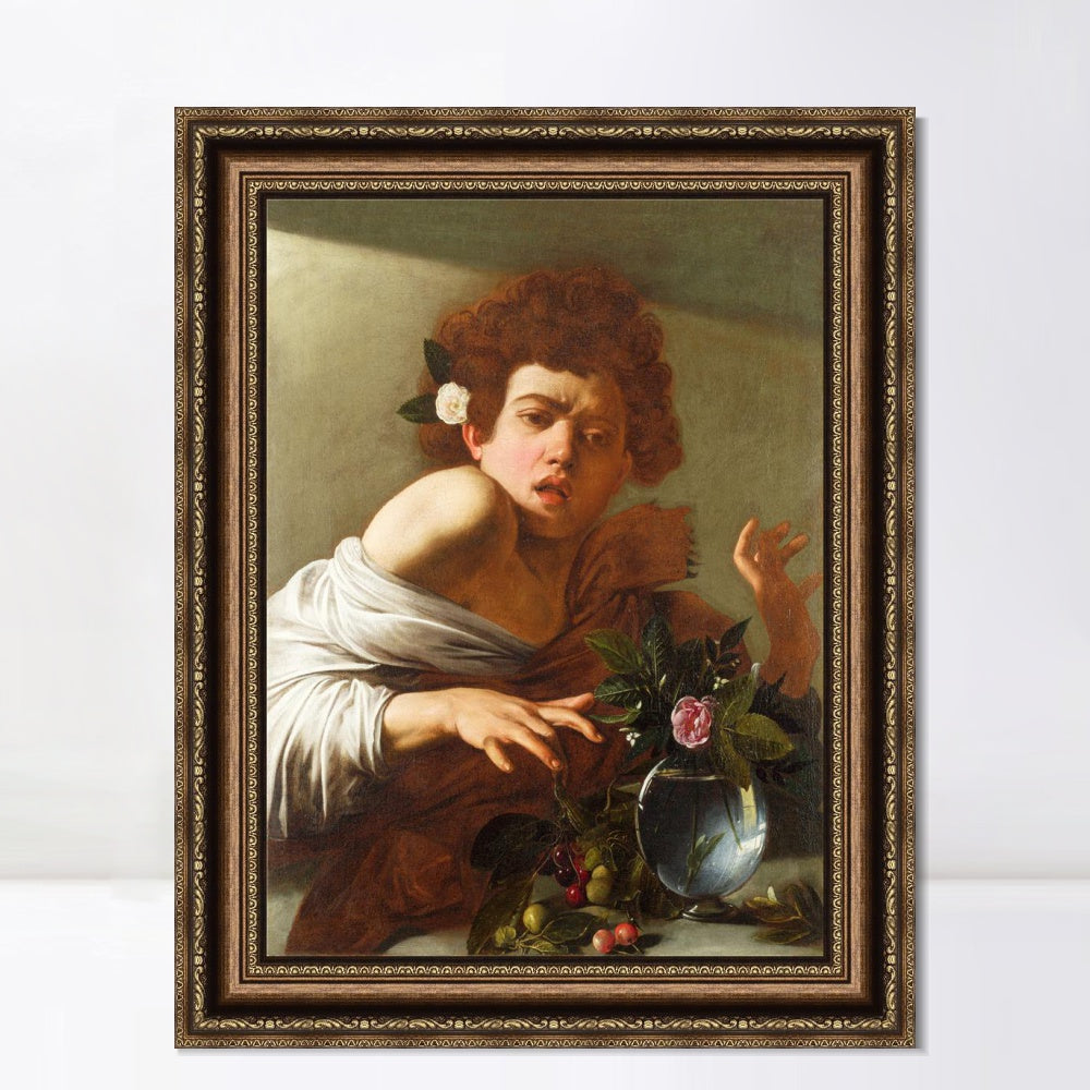 INVIN ART Framed Canvas Art Giclee Print Boy Bitten by a Lizard by Michelangelo Merisi da Caravaggio Wall Art