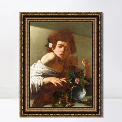 INVIN ART Framed Canvas Art Giclee Print Boy Bitten by a Lizard by Michelangelo Merisi da Caravaggio Wall Art Living Room Home Office Decorations