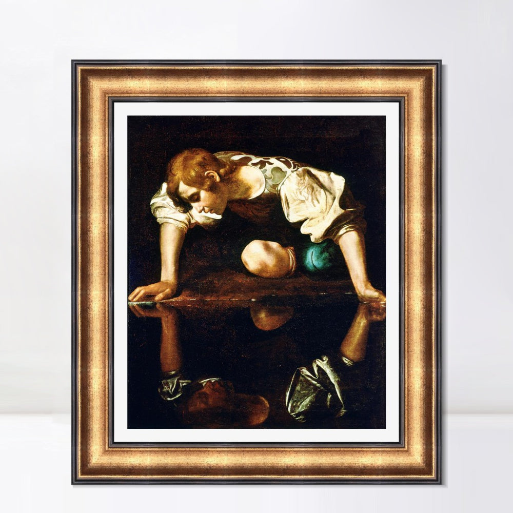INVIN ART Framed Canvas Art Giclee Print Narcissus by a Lizard by Michelangelo Merisi da Caravaggio Wall Art
