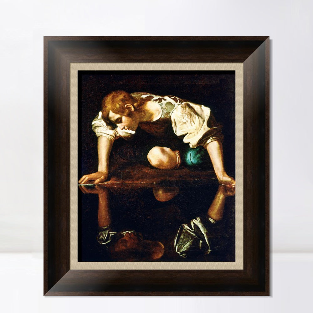 INVIN ART Framed Canvas Art Giclee Print Narcissus by a Lizard by Michelangelo Merisi da Caravaggio Wall Art