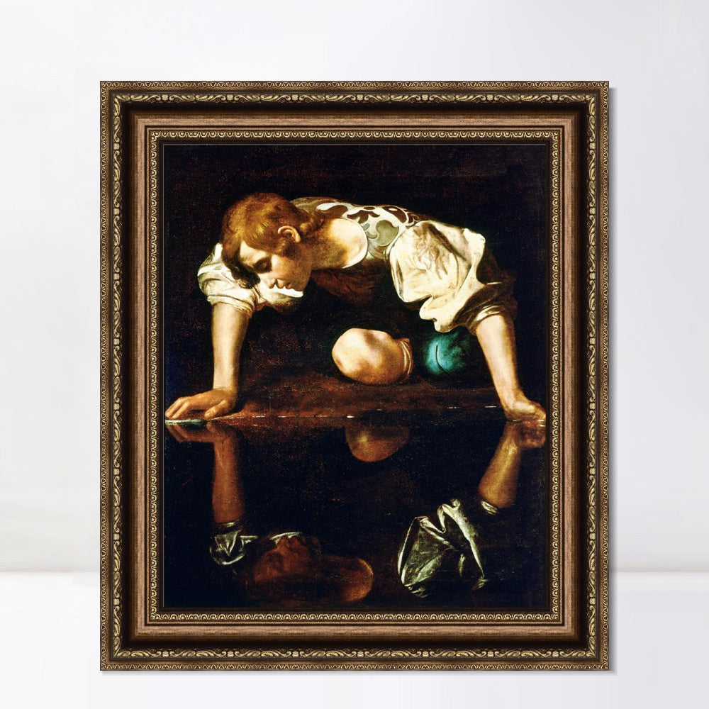 INVIN ART Framed Canvas Art Giclee Print Narcissus by a Lizard by Michelangelo Merisi da Caravaggio Wall Art