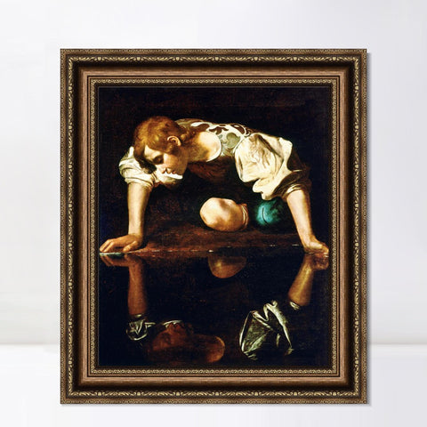 INVIN ART Framed Canvas Art Giclee Print Narcissus by a Lizard by Michelangelo Merisi da Caravaggio Wall Art Living Room Home Office Decorations