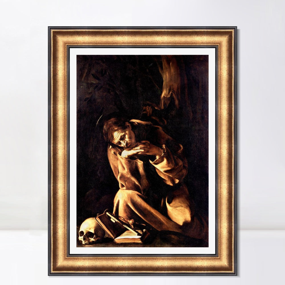 INVIN ART Framed Canvas Art Giclee Print St Francis by Michelangelo Merisi da Caravaggio Wall Art