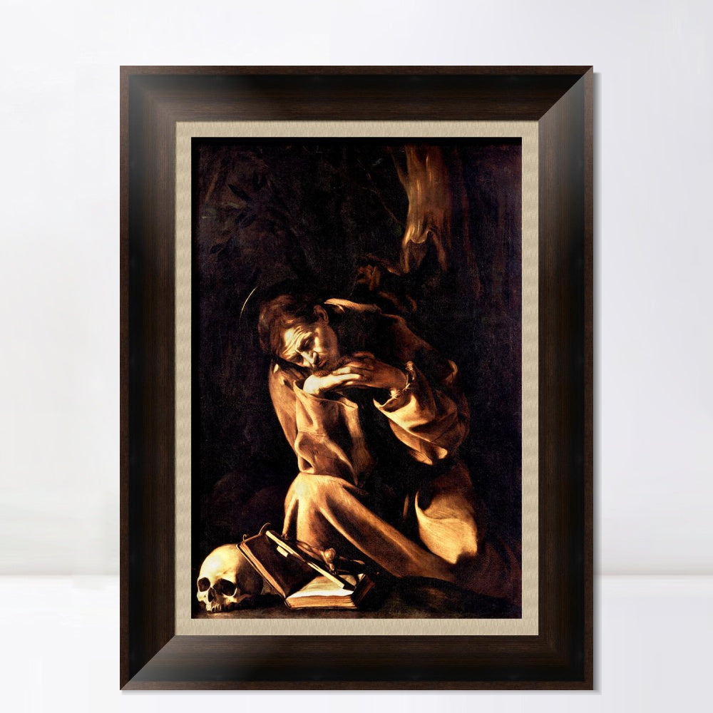 INVIN ART Framed Canvas Art Giclee Print St Francis by Michelangelo Merisi da Caravaggio Wall Art