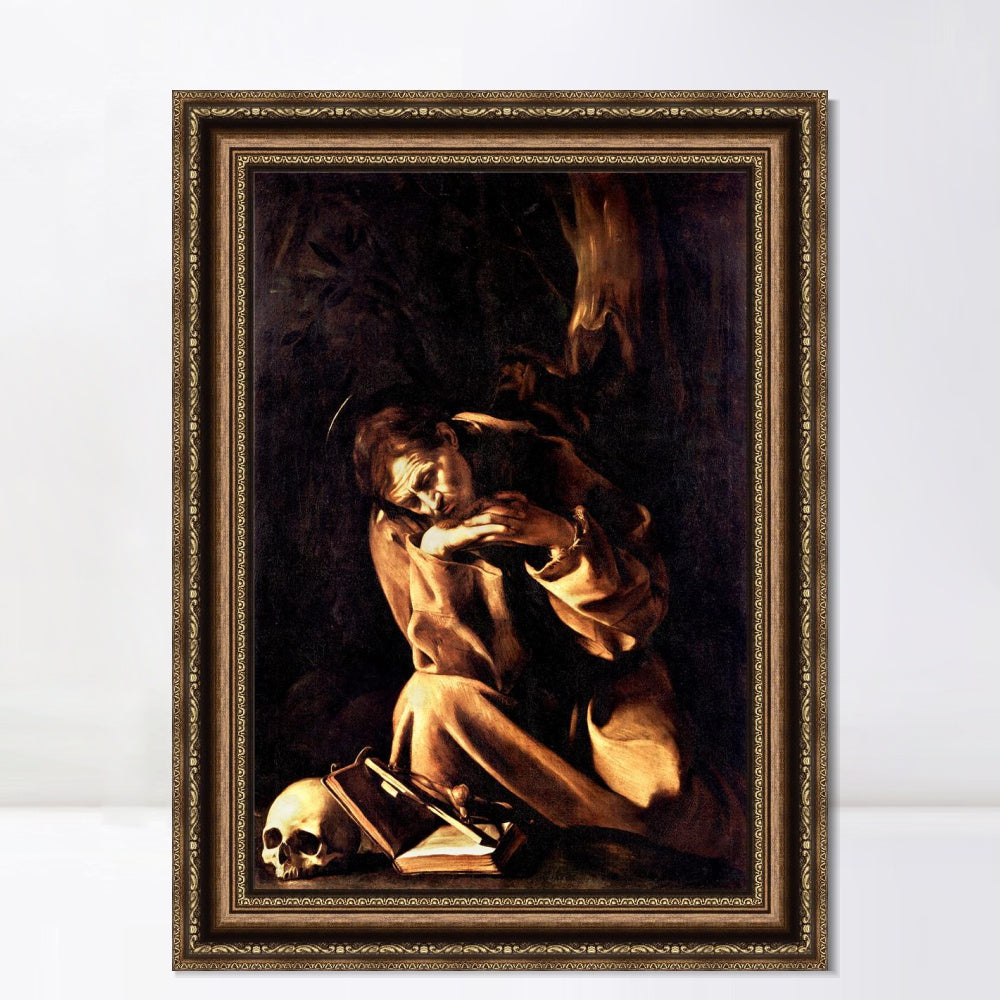 INVIN ART Framed Canvas Art Giclee Print St Francis by Michelangelo Merisi da Caravaggio Wall Art
