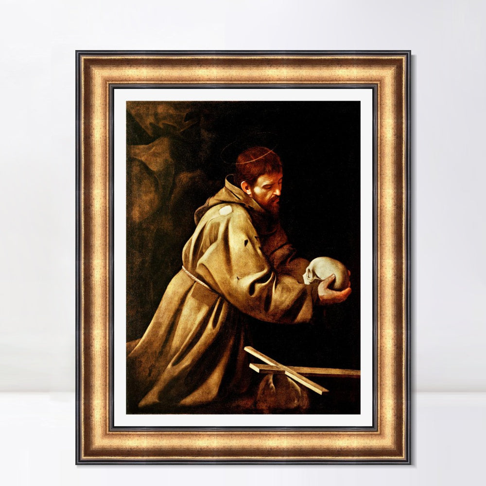INVIN ART Framed Canvas Art Giclee Print San Francesco in meditazione by a Lizard by Michelangelo Merisi da Caravaggio Wall Art Living Office Decorations