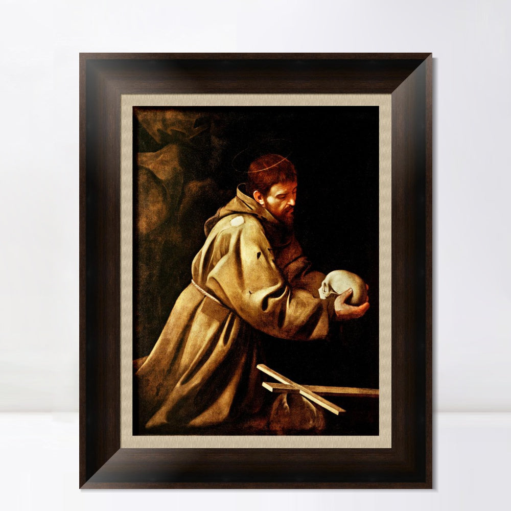 INVIN ART Framed Canvas Art Giclee Print San Francesco in meditazione by a Lizard by Michelangelo Merisi da Caravaggio Wall Art Living Office Decorations