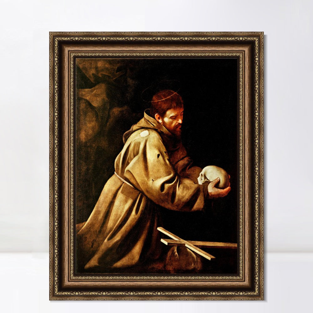INVIN ART Framed Canvas Art Giclee Print San Francesco in meditazione by a Lizard by Michelangelo Merisi da Caravaggio Wall Art Living Office Decorations