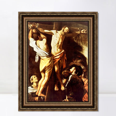 INVIN ART Framed Canvas Art Giclee Print The Crucifixion of St Andrew by a Lizard by Michelangelo Merisi da Caravaggio Wall Art Decorations