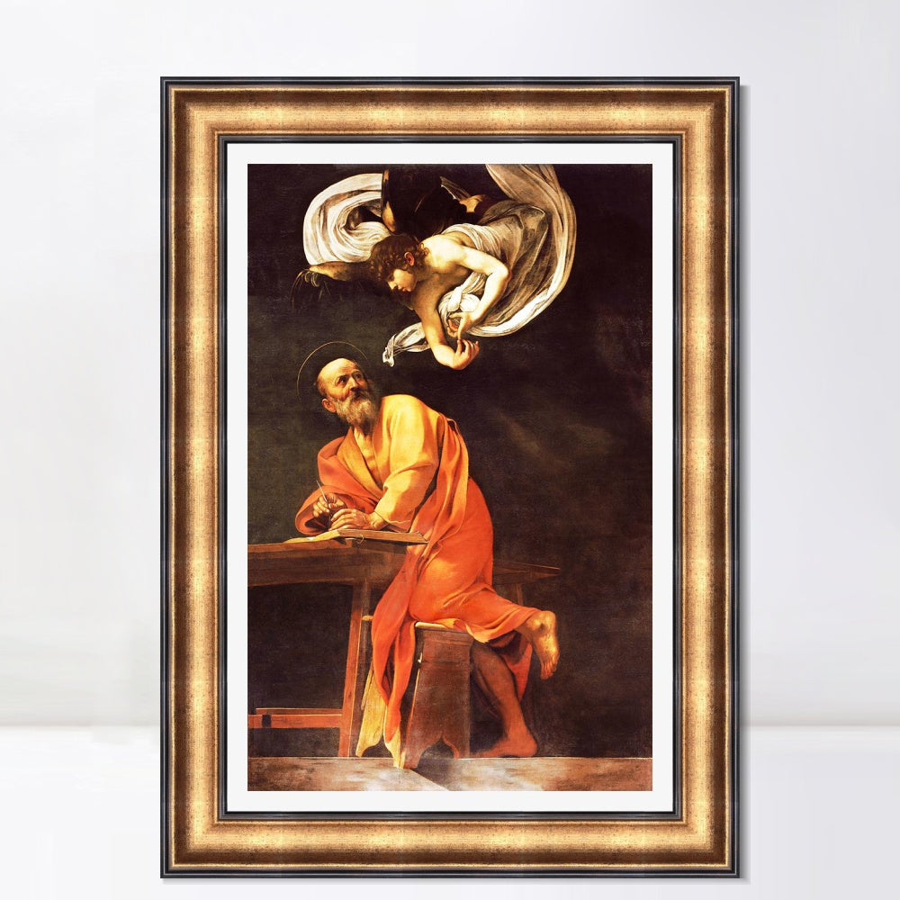 INVIN ART Framed Canvas Art Giclee Print The Inspiration of Saint Matthew by Michelangelo Merisi da Caravaggio Wall Art Decorations