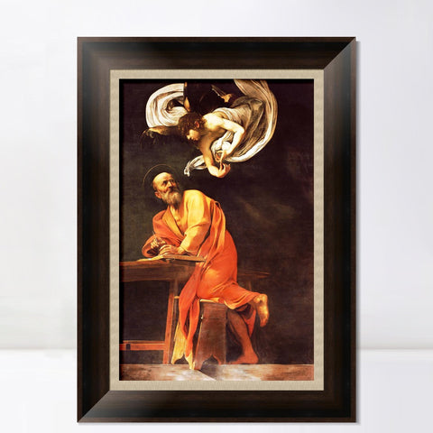 INVIN ART Framed Canvas Art Giclee Print The Inspiration of Saint Matthew by Michelangelo Merisi da Caravaggio Wall Art Decorations