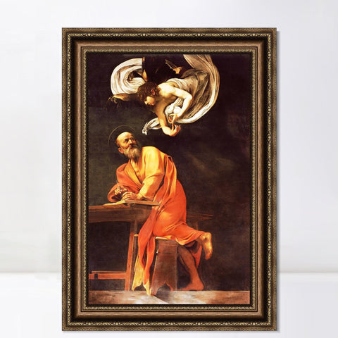 INVIN ART Framed Canvas Art Giclee Print The Inspiration of Saint Matthew by Michelangelo Merisi da Caravaggio Wall Art Decorations