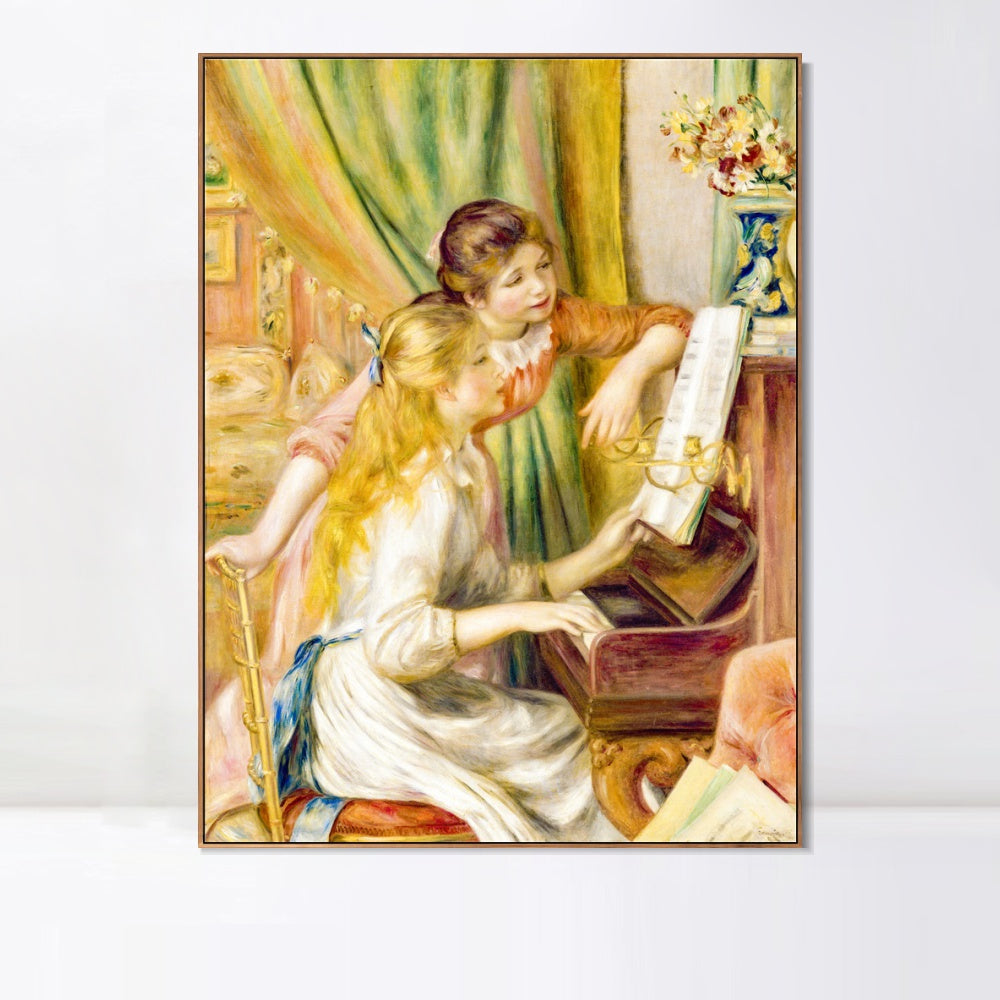 INVIN ART Framed Canvas Young Girls at the Piano by Pierre Auguste Renoir Wall Art Living Room Home Office Decorations