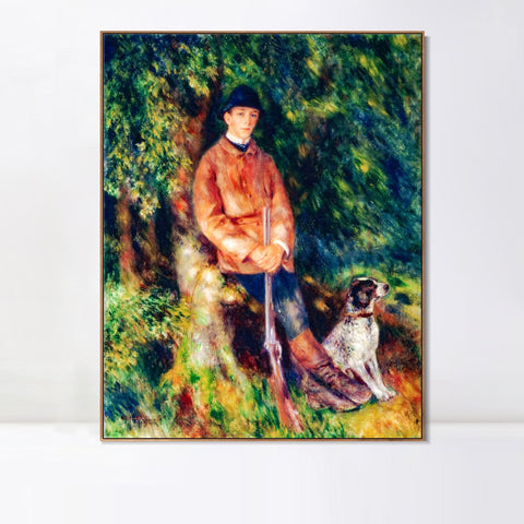 INVIN ART Framed Canvas Portrait of Alfred Bérard with His Dog by Pierre Auguste Renoir Wall Art Living Room Home Office Decorations