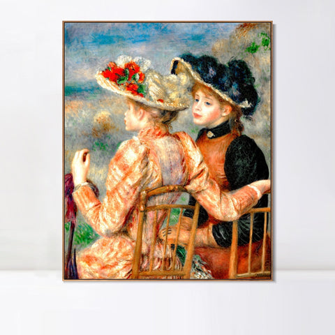 INVIN ART Framed Canvas Two Girls by Pierre Auguste Renoir Wall Art Living Room Home Office Decorations