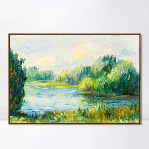 INVIN ART Framed Canvas BORD DE RIVIERE by Pierre Auguste Renoir Wall Art Living Room Home Office Decorations