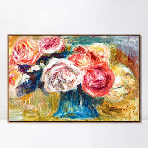 INVIN ART Framed Canvas BOUQUET DE ROSES DANS UN VASE by Pierre Auguste Renoir Wall Art Living Room Home Office Decorations